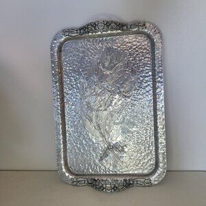 Rodney Kent Hammered Aluminum Serving Tray Tulip HandWrought 423 VTG Thankgiving